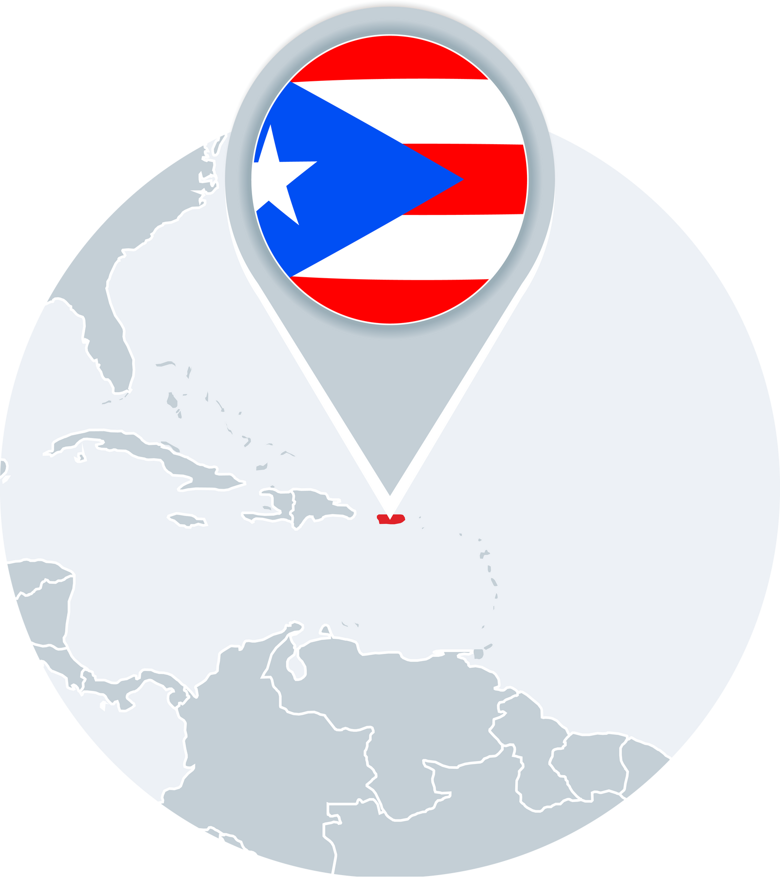 Puerto Rico map and flag, map icon with highlighted Puerto Rico